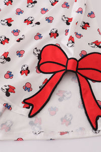 Character print bow applique mom&me dress