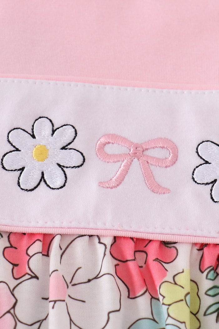 Pink floral embroidery dress