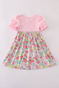 Pink floral embroidery dress