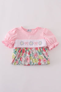 Pink floral embroidery dress