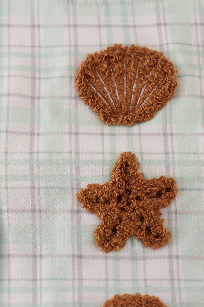 Green plaid sea shell french knot jonjon