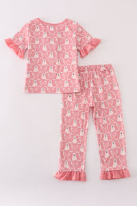 Halloween ghost print ruffle pajama set