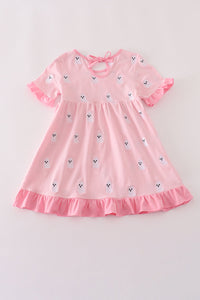 Pink ghost embroidery ruffle dress