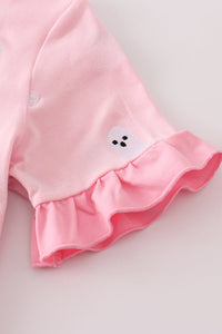 Pink ghost embroidery ruffle pajamas set