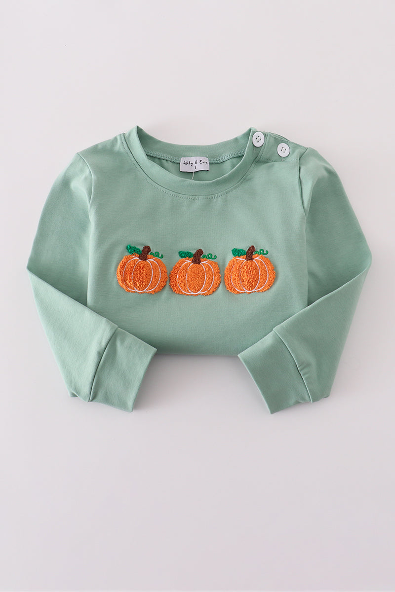 Sage pumpkin french knot top