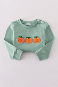 Sage pumpkin french knot top