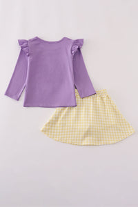 Purple LSU applique bow skorts set