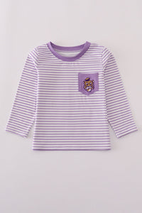 Purple LSU embroidery stripe top