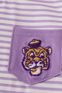 Purple LSU embroidery stripe top