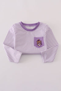 Purple LSU embroidery stripe top