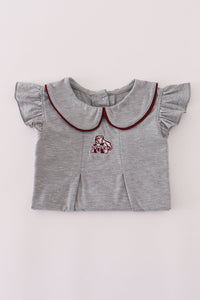 Maroon Mississippi embroidery ruffle pants set