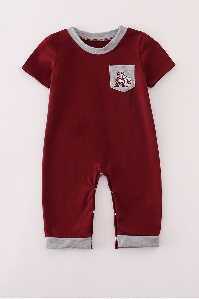 Maroon Mississippi embroidery romper