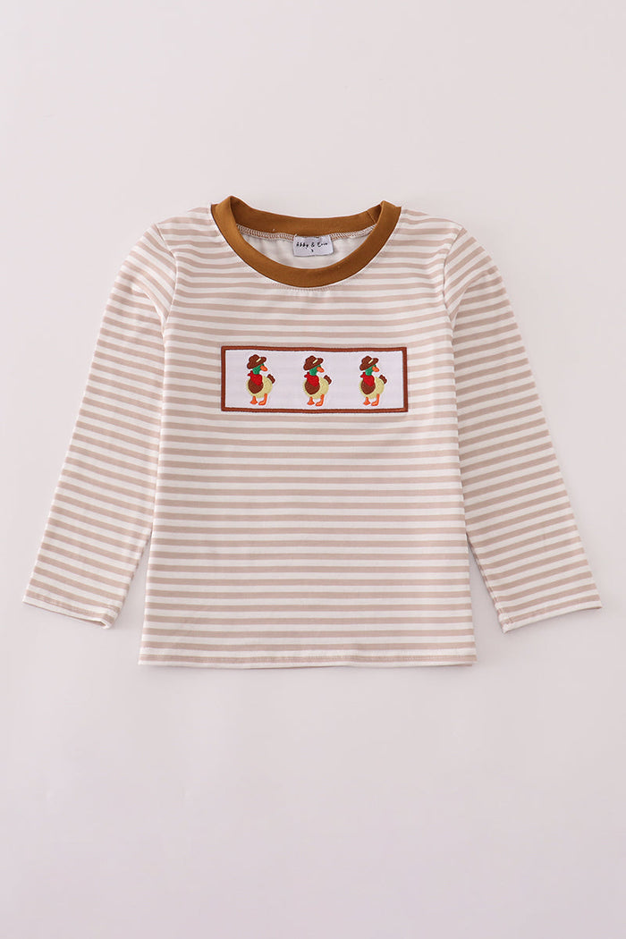 Brown stripe duck embroidery top