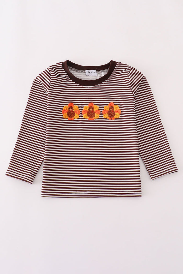 Brown turkey french knot stripe top