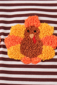 Brown turkey french knot stripe top