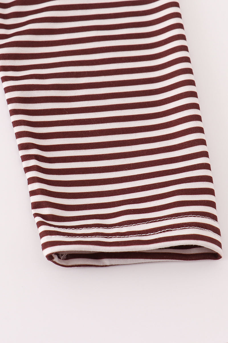 Brown turkey french knot stripe top
