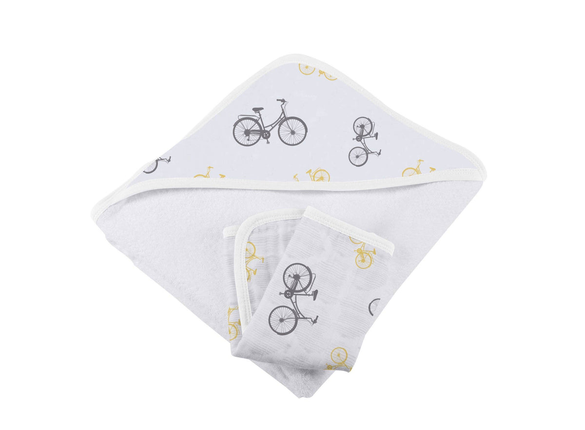 Vintage Bicycle Hooded Towel and Washcloth Set