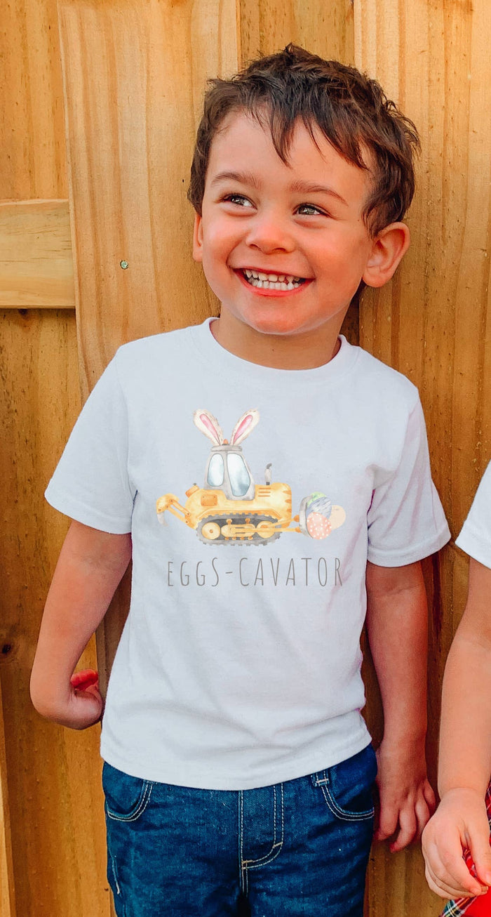Eggs-Cavator Easter Tractor Boy Toddler Tee