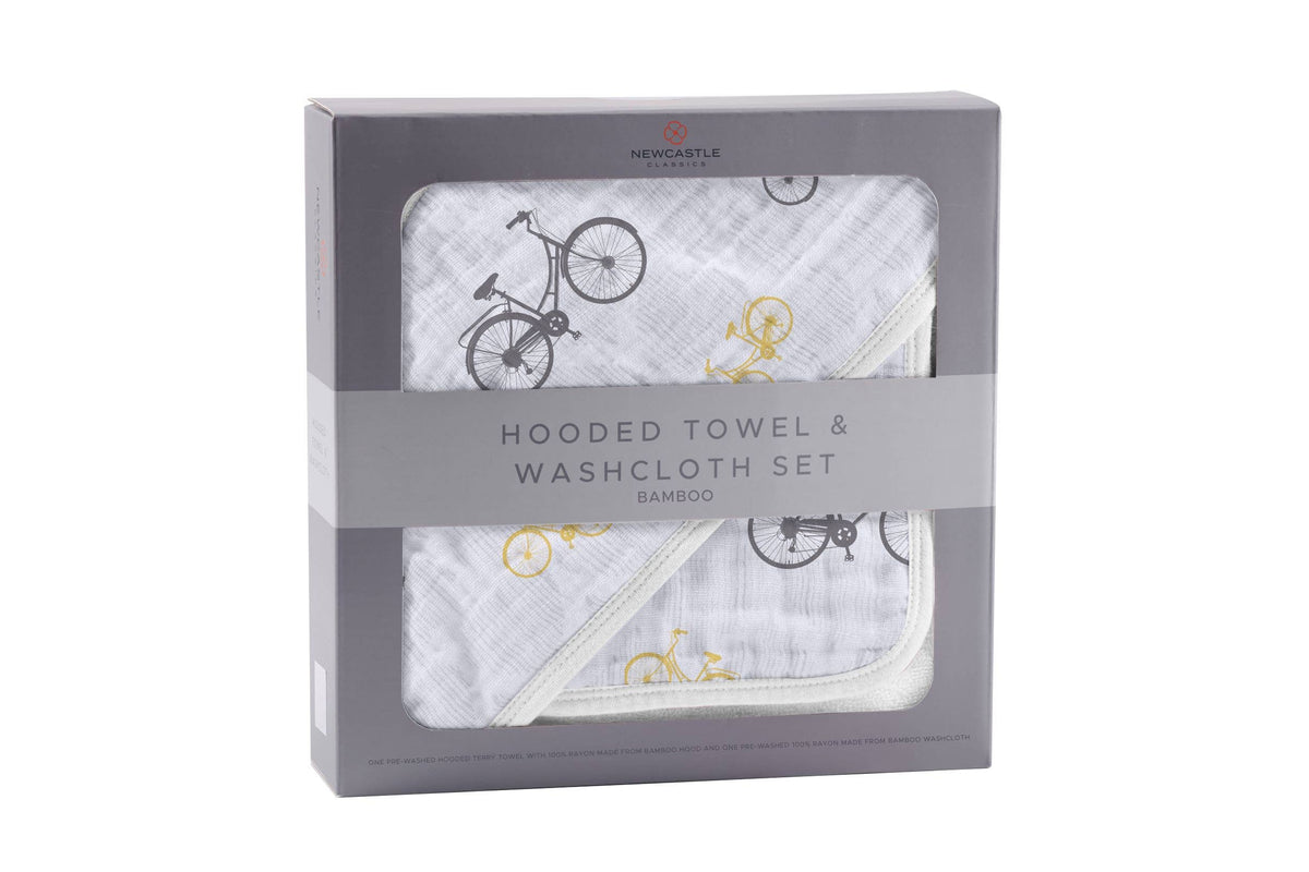Vintage Bicycle Hooded Towel and Washcloth Set