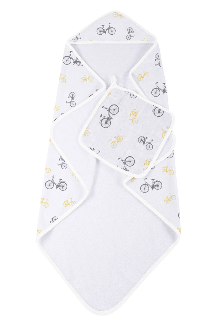 Vintage Bicycle Hooded Towel and Washcloth Set