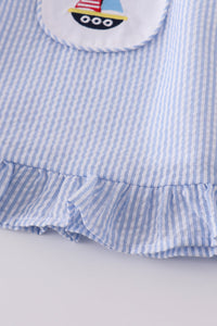 Premium Blue sailboat embroidery bloomer set