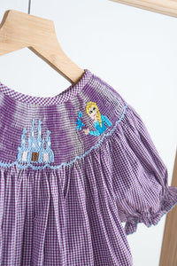 Purple castle hand smocked gingham dress