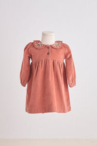 Rust floral embroidery velveteen girl dress
