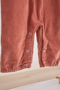 Rust floral embroidery velveteen girl romper