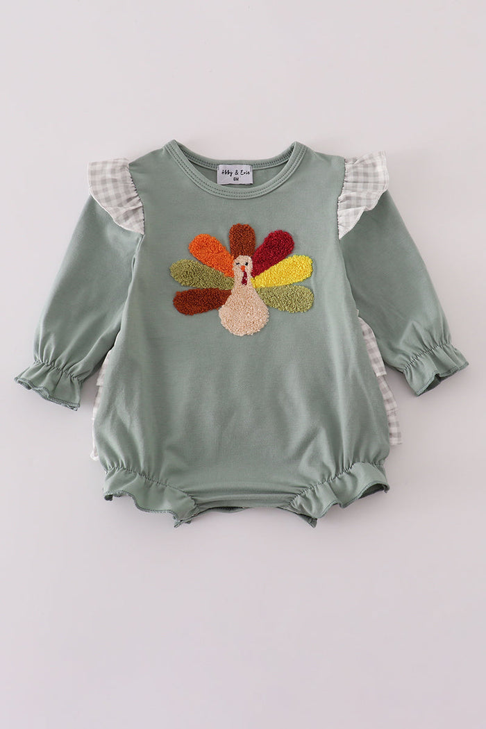 Sage turkey french knot ruffle bubble