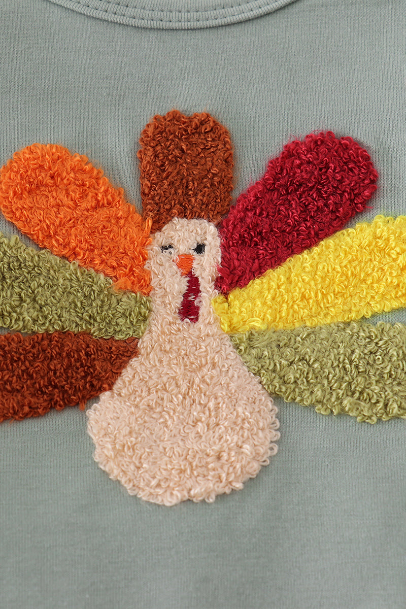 Sage turkey french knot ruffle bubble
