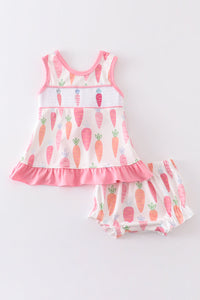 Easter carrot embroidery smocked baby set