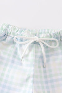 Green plaid boy trunk shorts