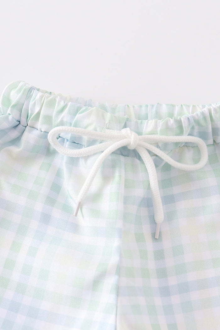 Green plaid boy trunk shorts