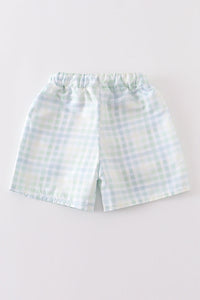 Green plaid boy trunk shorts