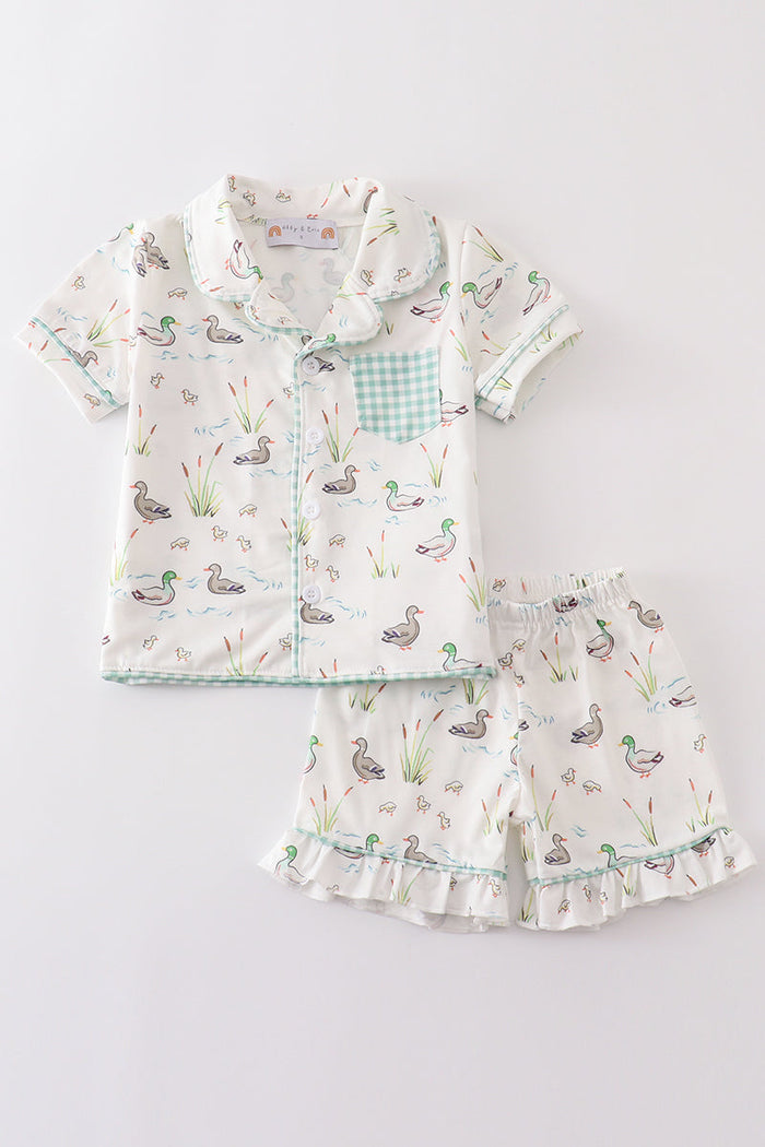 Sage duck girl pajamas set