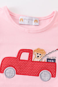 Pink fishing puppy applique girl set