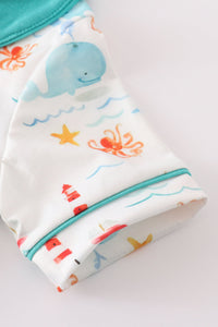 Whale lighthouse print boy set