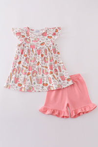 Pink baseball print girl set