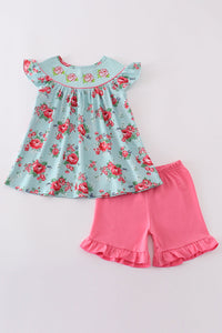 Rosebud bliss print smocked girl set