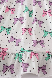 Pink bow embroidery ruffle shorts set
