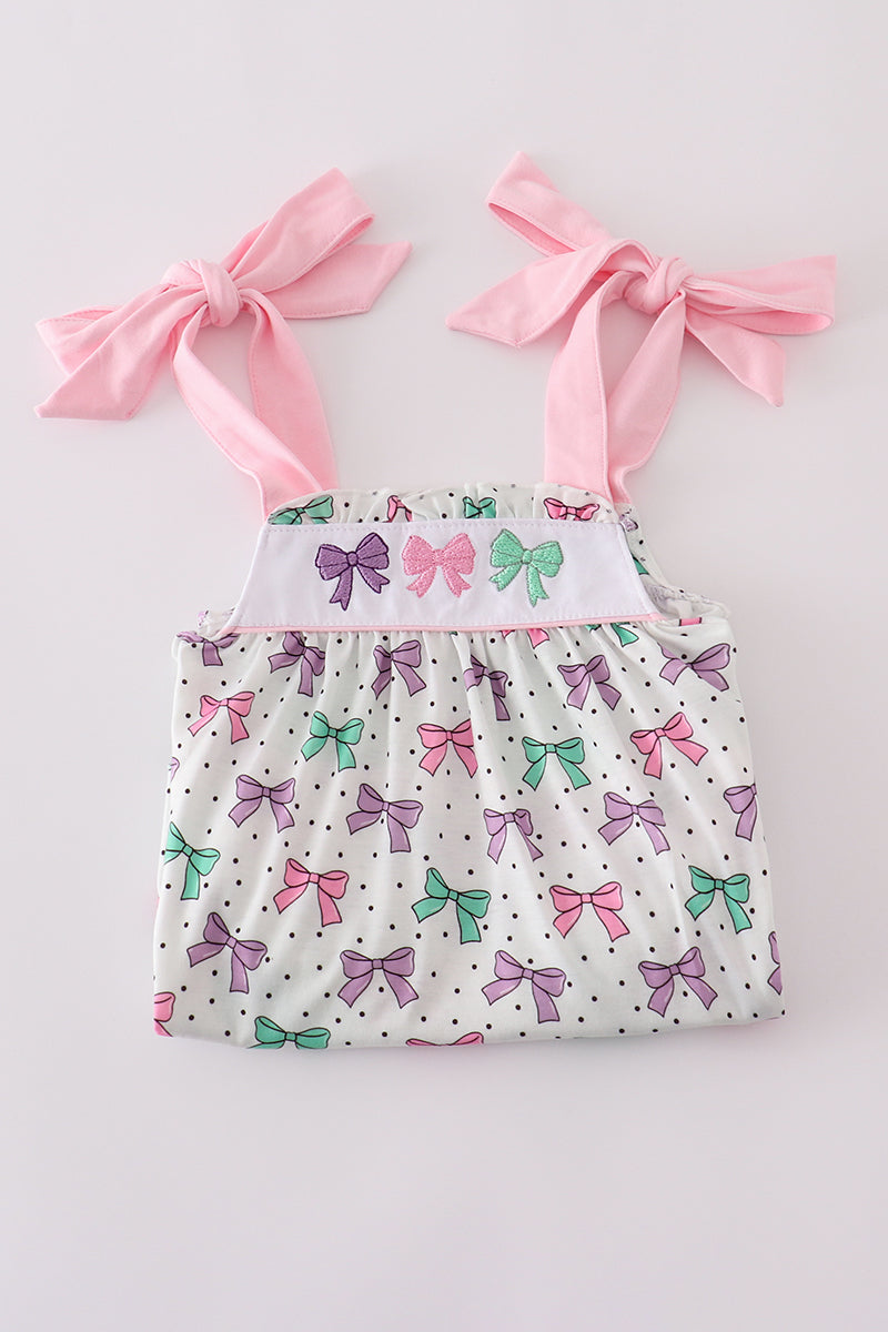 Pink bow embroidery ruffle shorts set