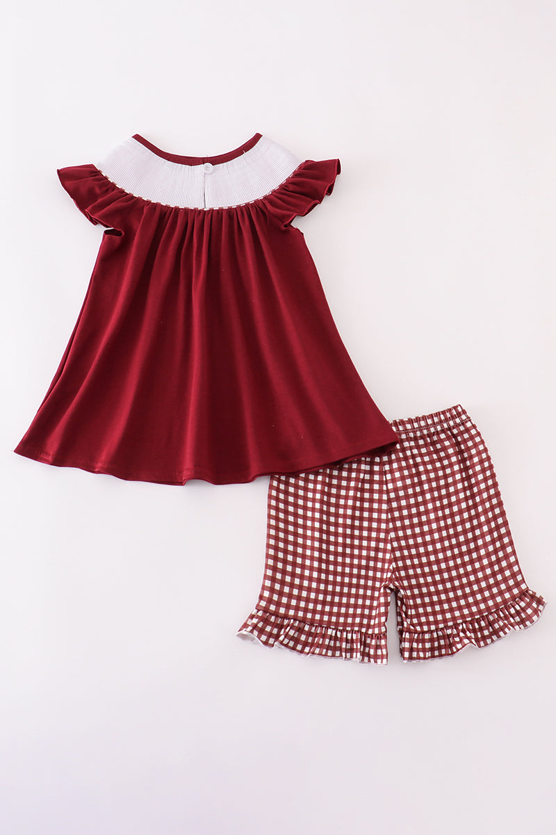 Mississippi MSU embroidery smocked gingham ruffle set