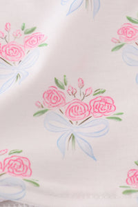 Blue floral bow print ruffle bloomer set