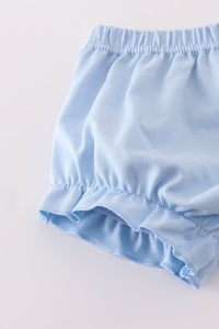 Blue floral bow print ruffle bloomer set