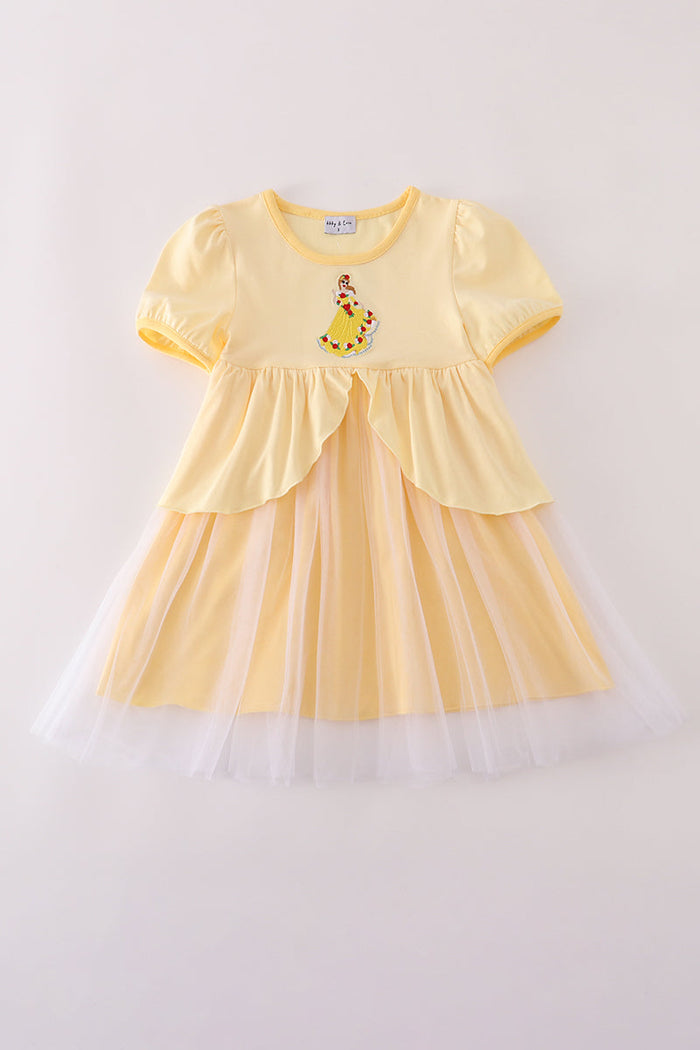 Yellow princess embroidery ruffle dress