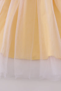 Yellow princess embroidery ruffle dress