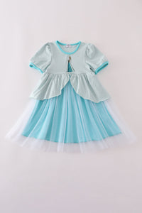 Sky princess embroidery ruffle dress