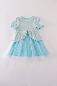 Sky princess embroidery ruffle dress