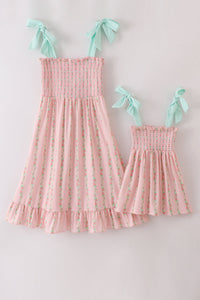 Pink floral smocked mom&me dress