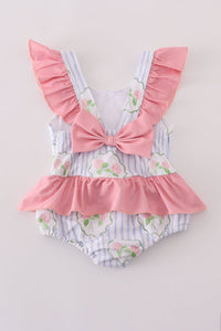 Floral stripe ruffle swimsuit UPF50+